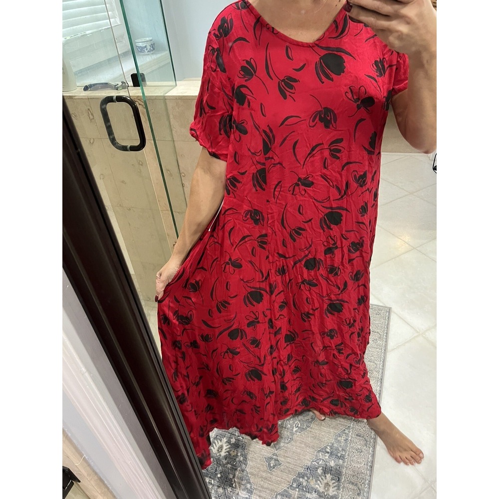 Woman Within Women's Large 18-20 Red Black Rayon Short Sleeve Maxi Dress New Nwt